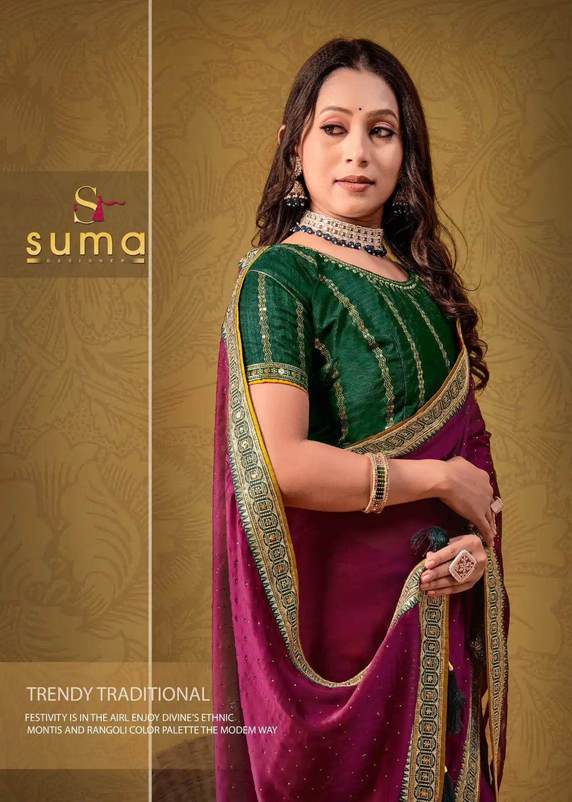 SUMA DESIGNER Sarees With Black Rangoli Showcase Exquisite Craftsmanship Through Detailed Rangoli Motifs