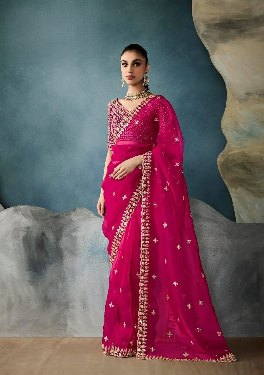Kimora Sarees Feature Pure Fancy-Based Fabric That Offers A Luxurious Feel And Elegant Drape