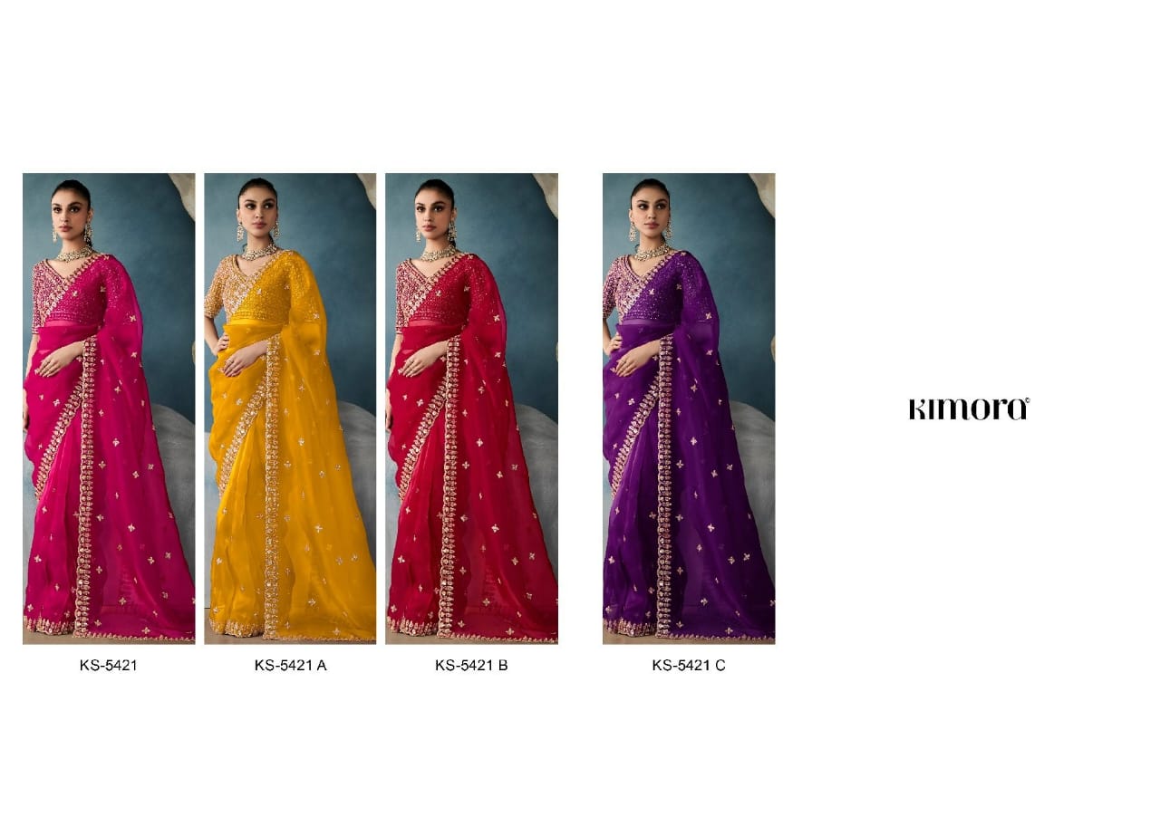 Kimora Sarees Feature Pure Fancy-Based Fabric That Offers A Luxurious Feel And Elegant Drape