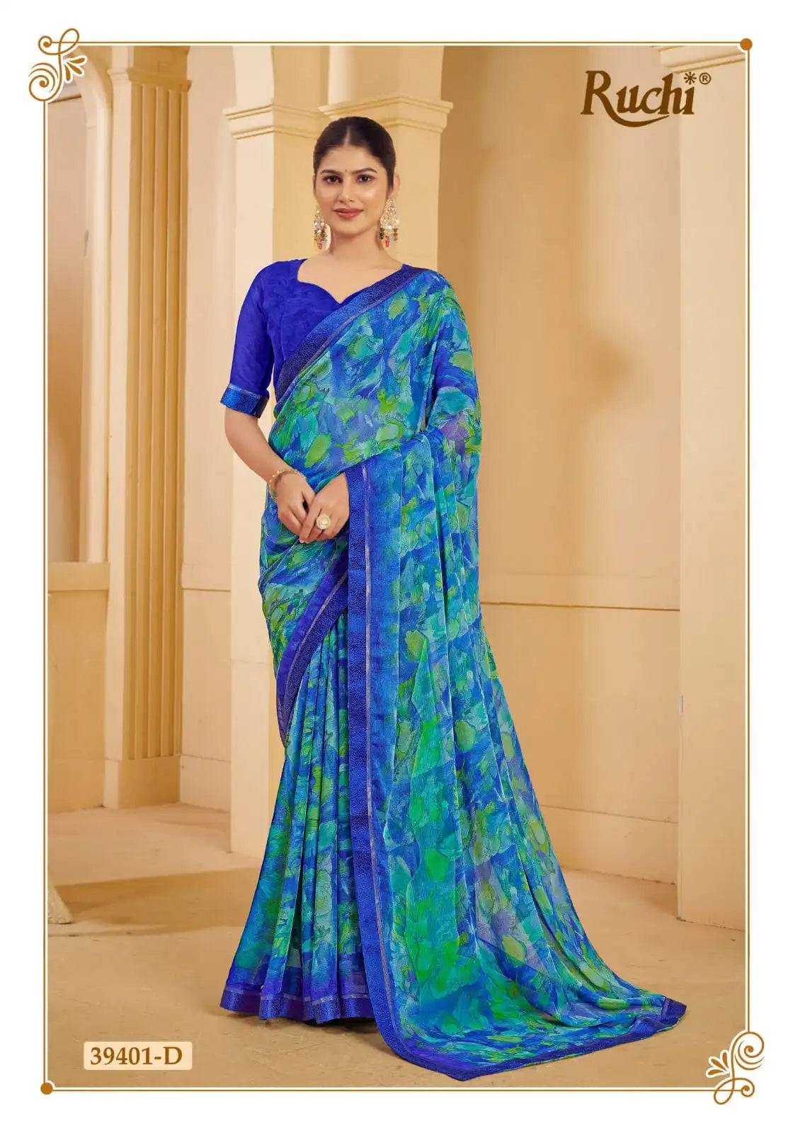 Ruchi Chiffon Saree With An Attached Border Combines Delicate Craftsmanship