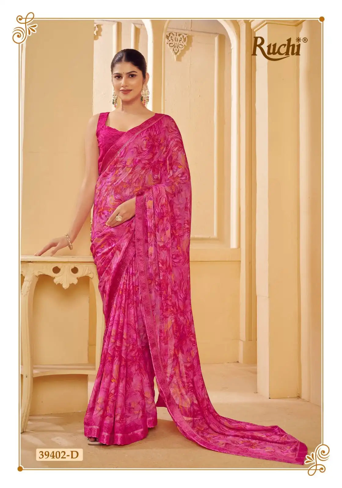 Ruchi Chiffon Saree With An Attached Border Combines Delicate Craftsmanship