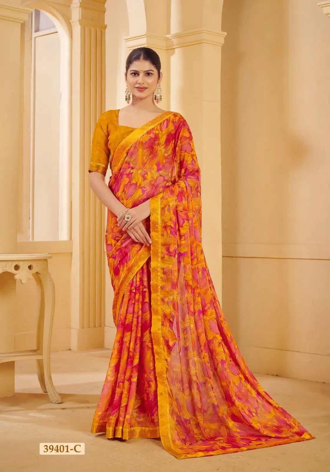 Ruchi Chiffon Saree With An Attached Border Combines Delicate Craftsmanship