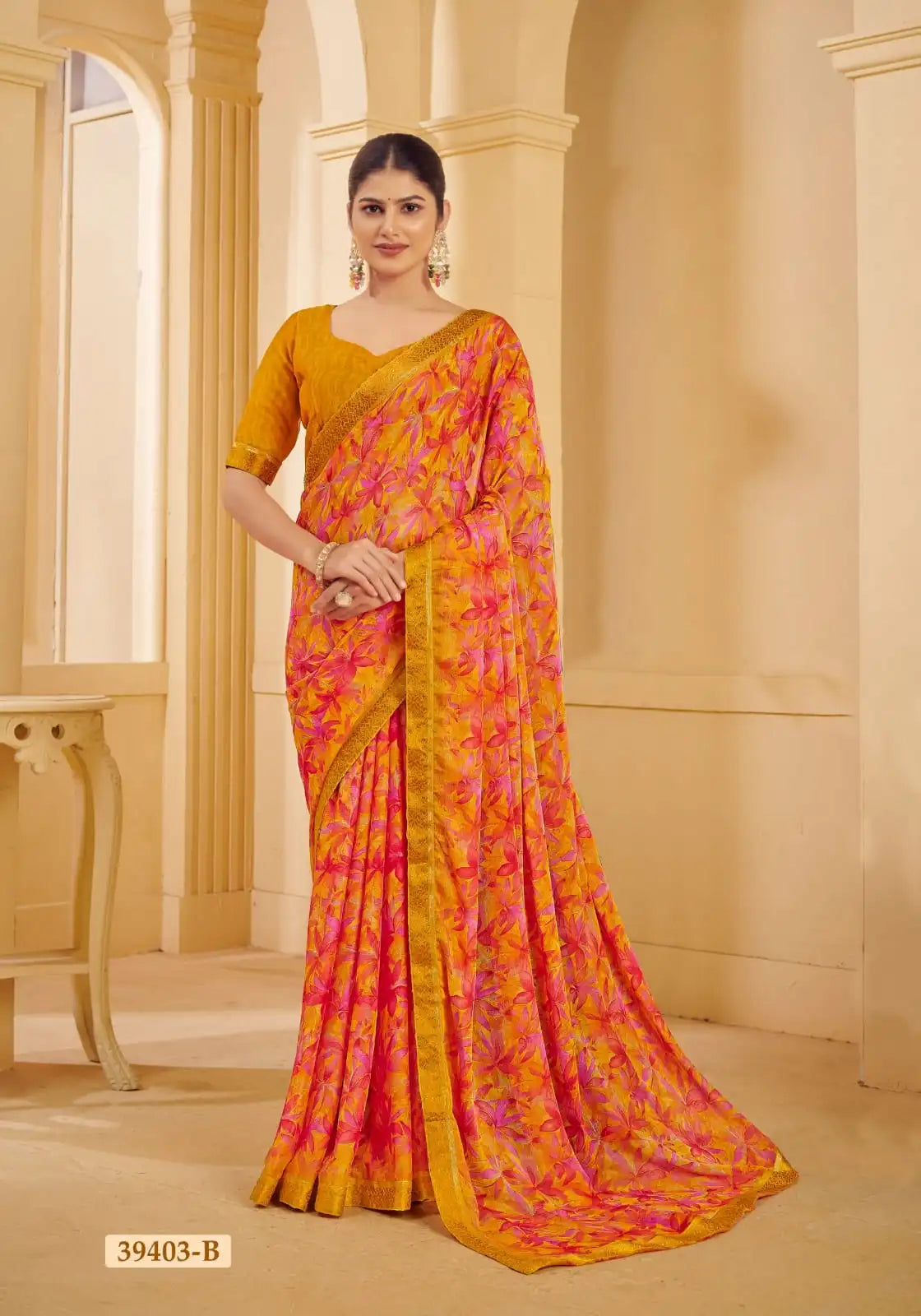 Ruchi Chiffon Saree With An Attached Border Combines Delicate Craftsmanship