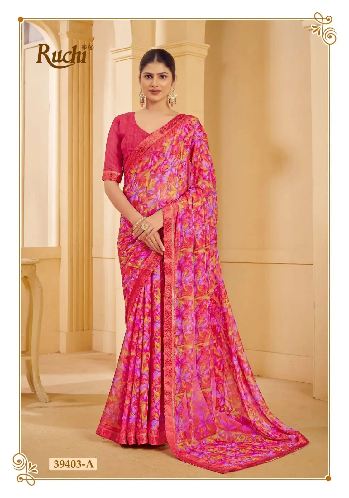 Ruchi Chiffon Saree With An Attached Border Combines Delicate Craftsmanship