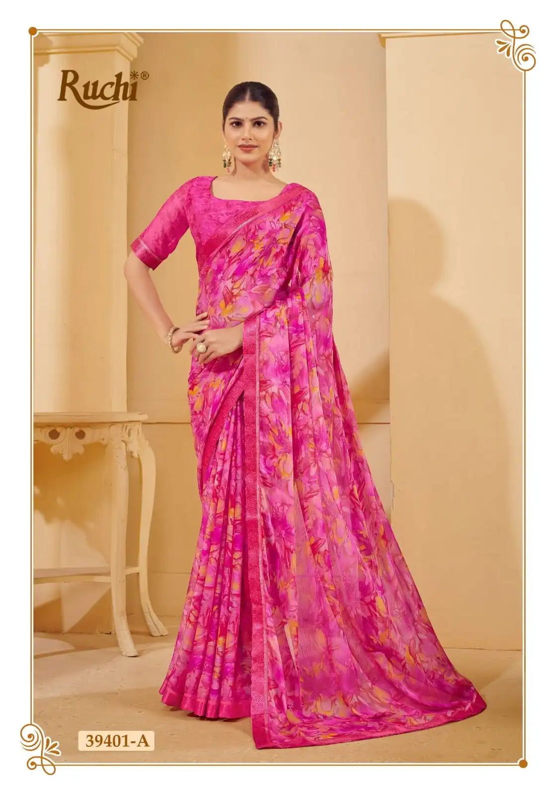 Ruchi Chiffon Saree With An Attached Border Combines Delicate Craftsmanship