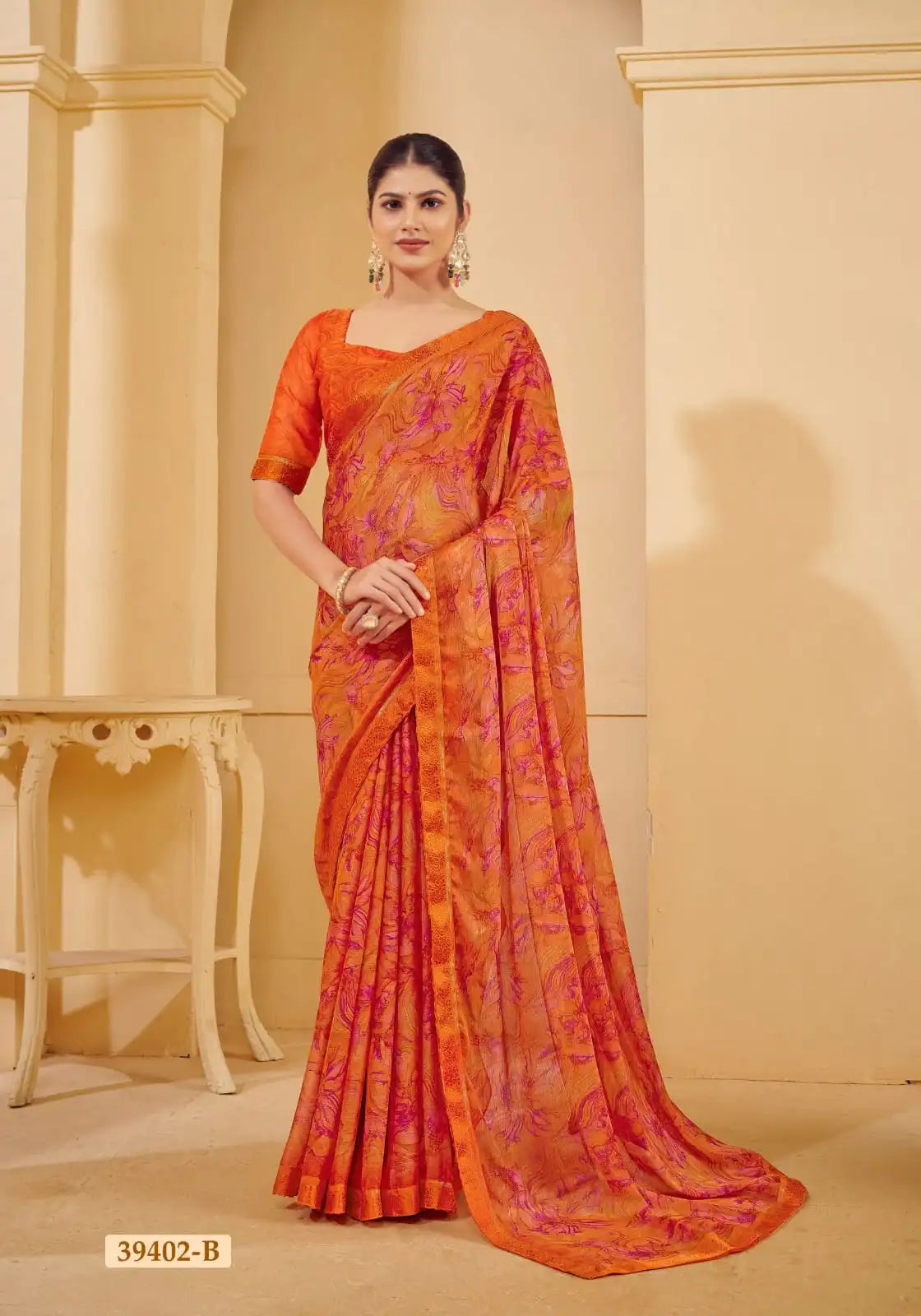 Ruchi Chiffon Saree With An Attached Border Combines Delicate Craftsmanship