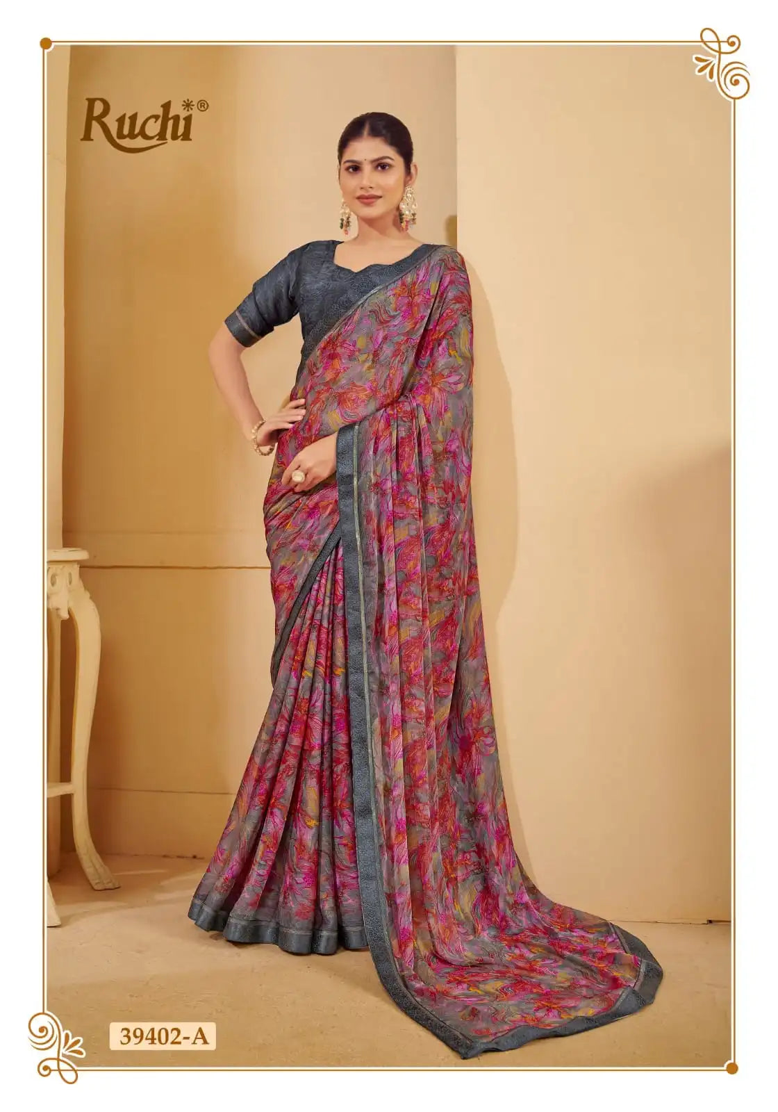 Ruchi Chiffon Saree With An Attached Border Combines Delicate Craftsmanship