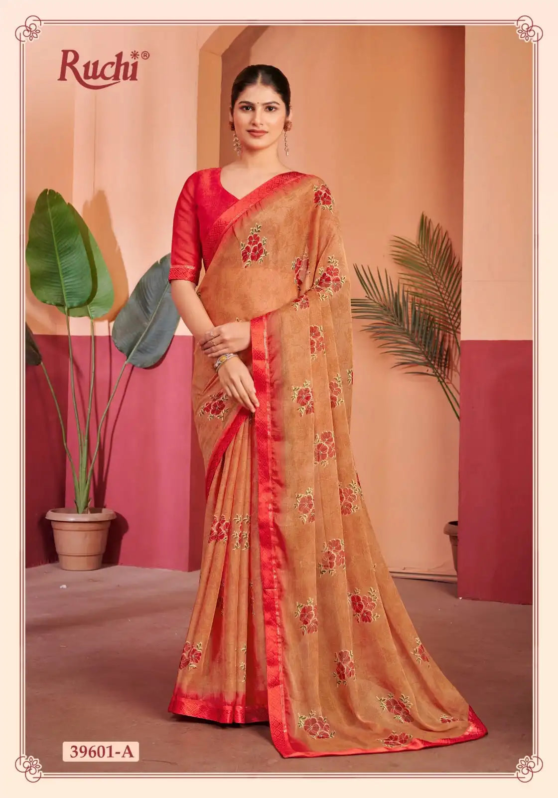 Ruchi Chiffon Saree With An Attached Border Combines Delicate Fabric With Seamless Design