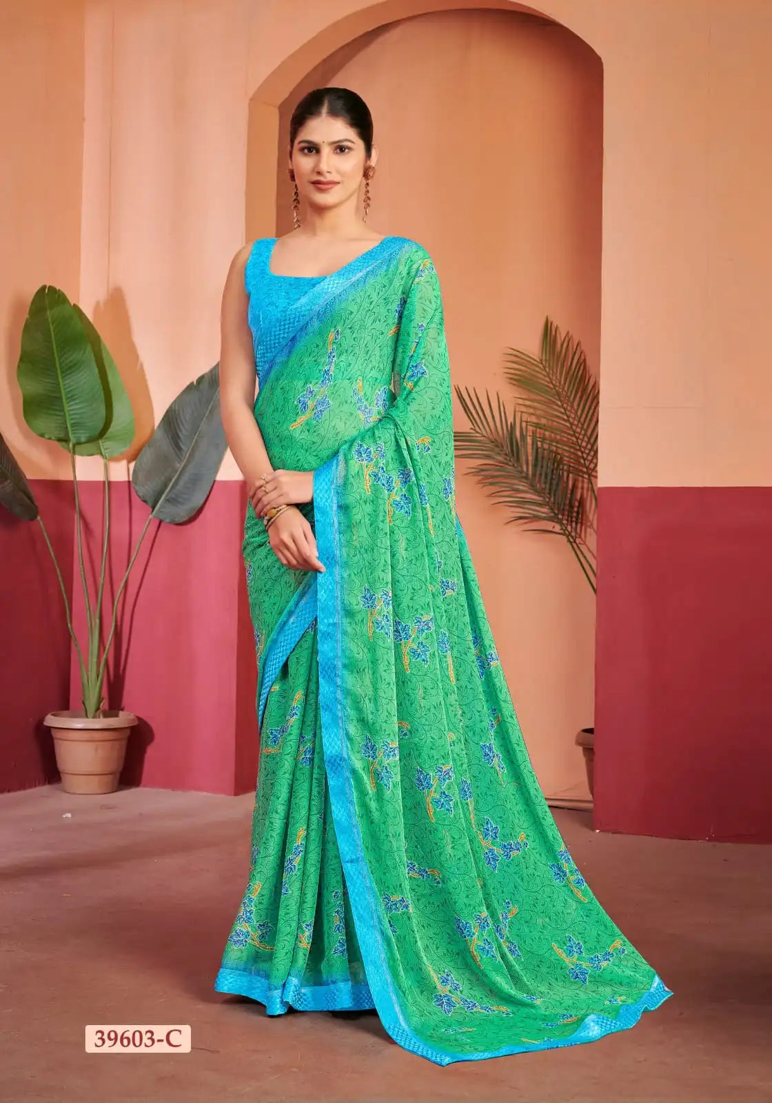Ruchi Chiffon Saree With An Attached Border Combines Delicate Fabric With Seamless Design