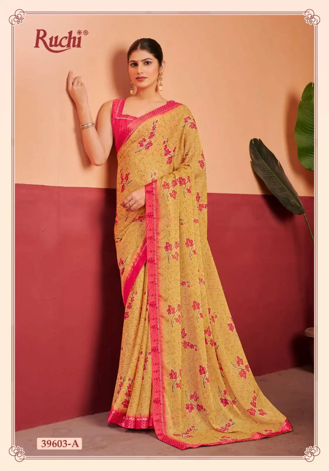 Ruchi Chiffon Saree With An Attached Border Combines Delicate Fabric With Seamless Design