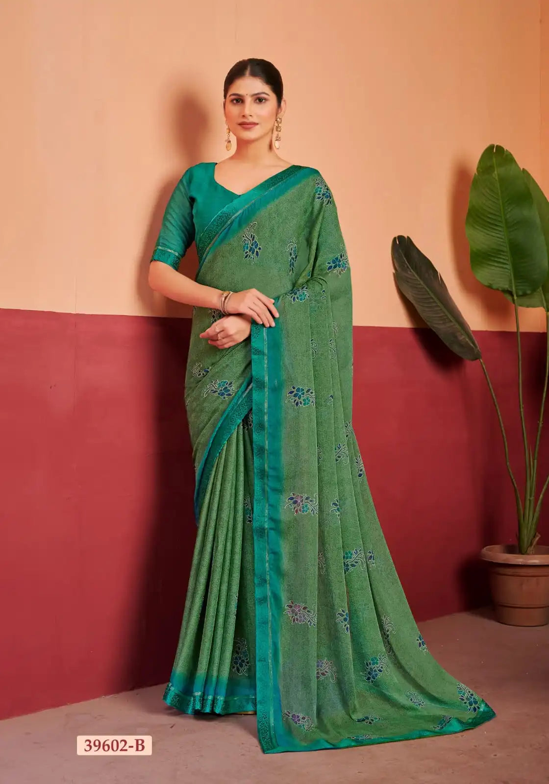 Ruchi Chiffon Saree With An Attached Border Combines Delicate Fabric With Seamless Design