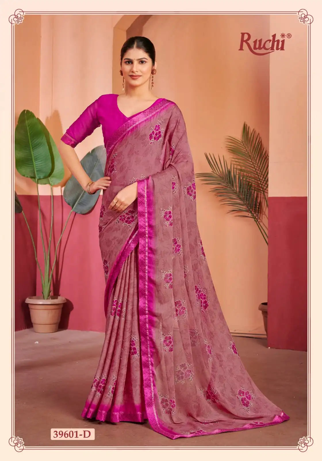 Ruchi Chiffon Saree With An Attached Border Combines Delicate Fabric With Seamless Design
