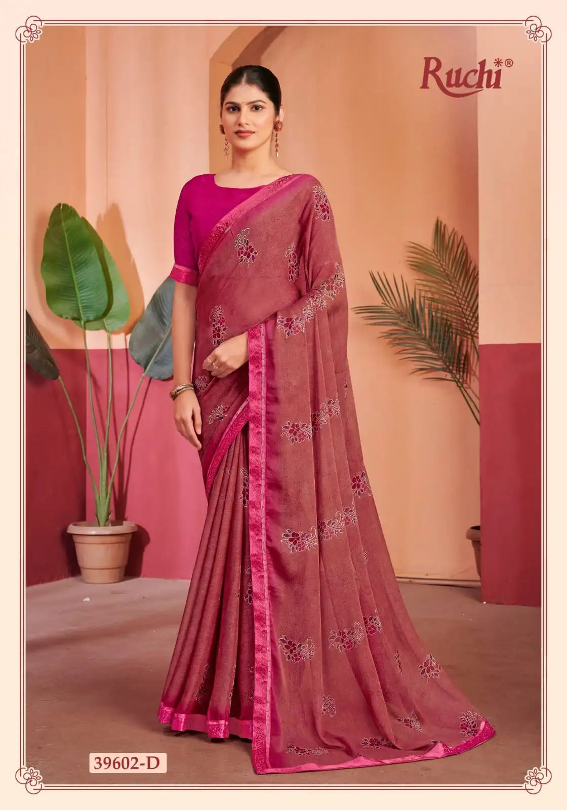 Ruchi Chiffon Saree With An Attached Border Combines Delicate Fabric With Seamless Design