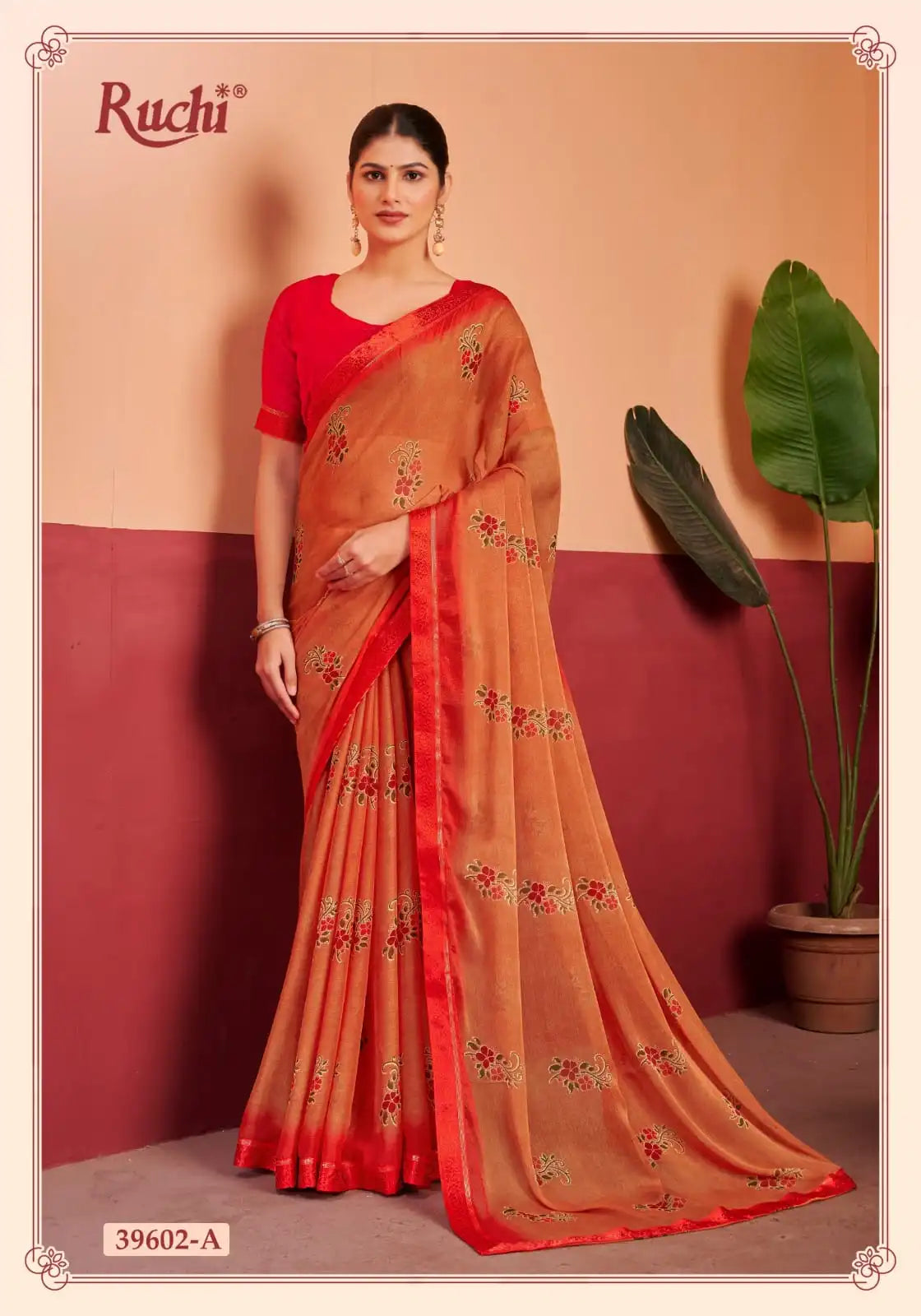 Ruchi Chiffon Saree With An Attached Border Combines Delicate Fabric With Seamless Design