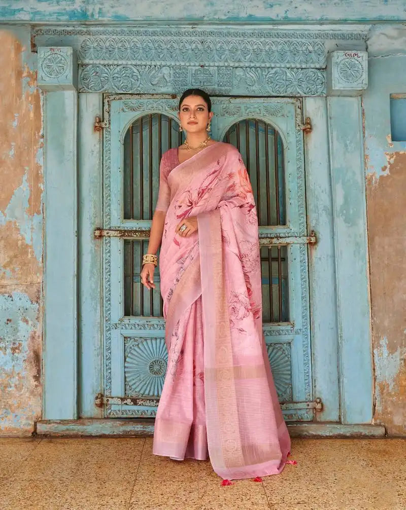 Bhumi Sarees Crafted From Pure Linen Showcase Intricate Floral Digital Prints