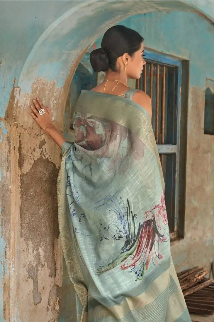 Bhumi Sarees Crafted From Pure Linen Showcase Intricate Floral Digital Prints