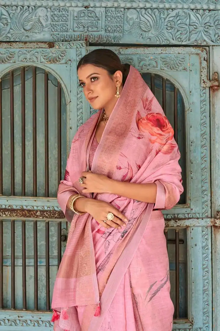 Bhumi Sarees Crafted From Pure Linen Showcase Intricate Floral Digital Prints