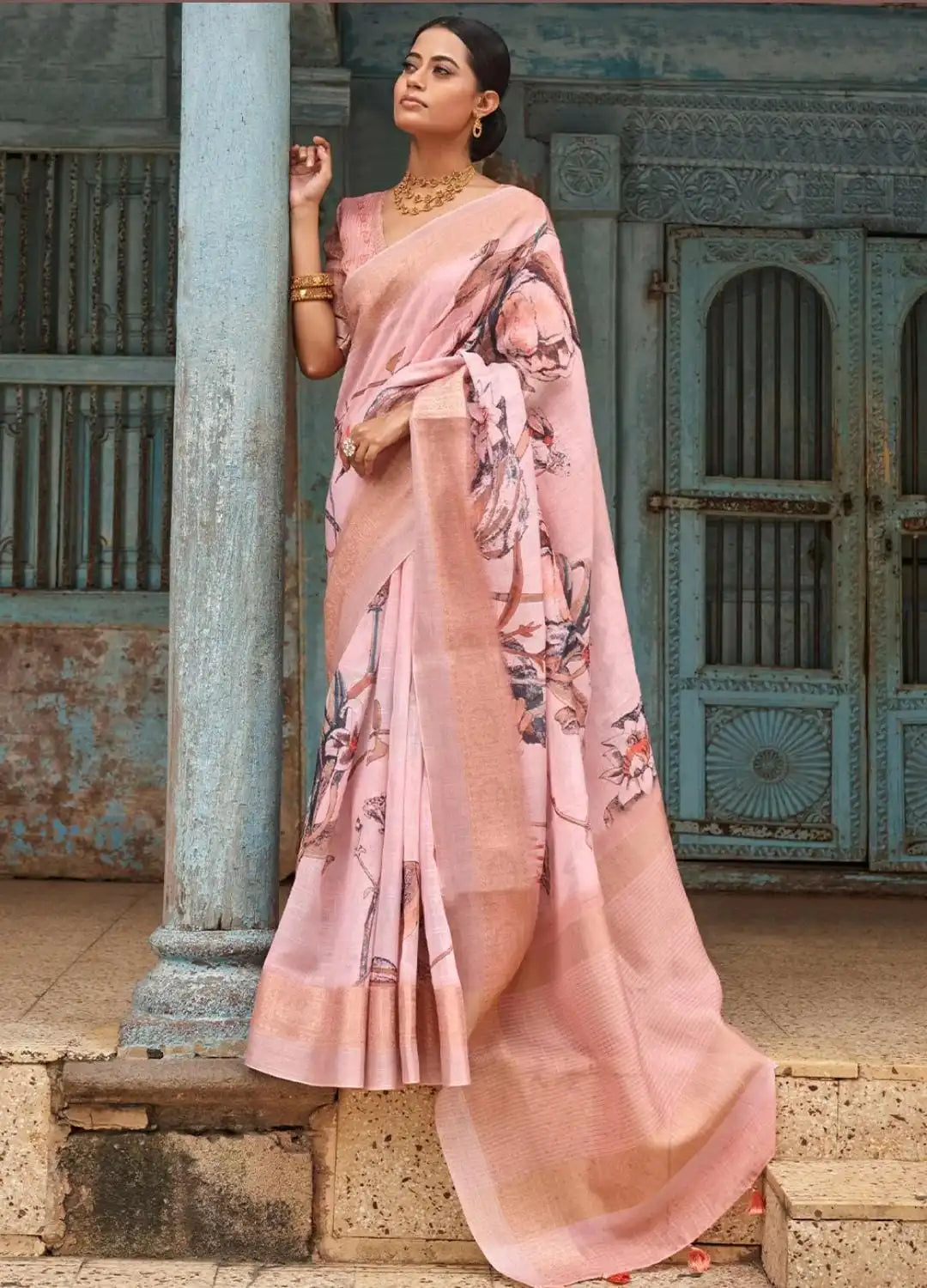 Bhumi Sarees Crafted From Pure Linen Showcase Intricate Floral Digital Prints