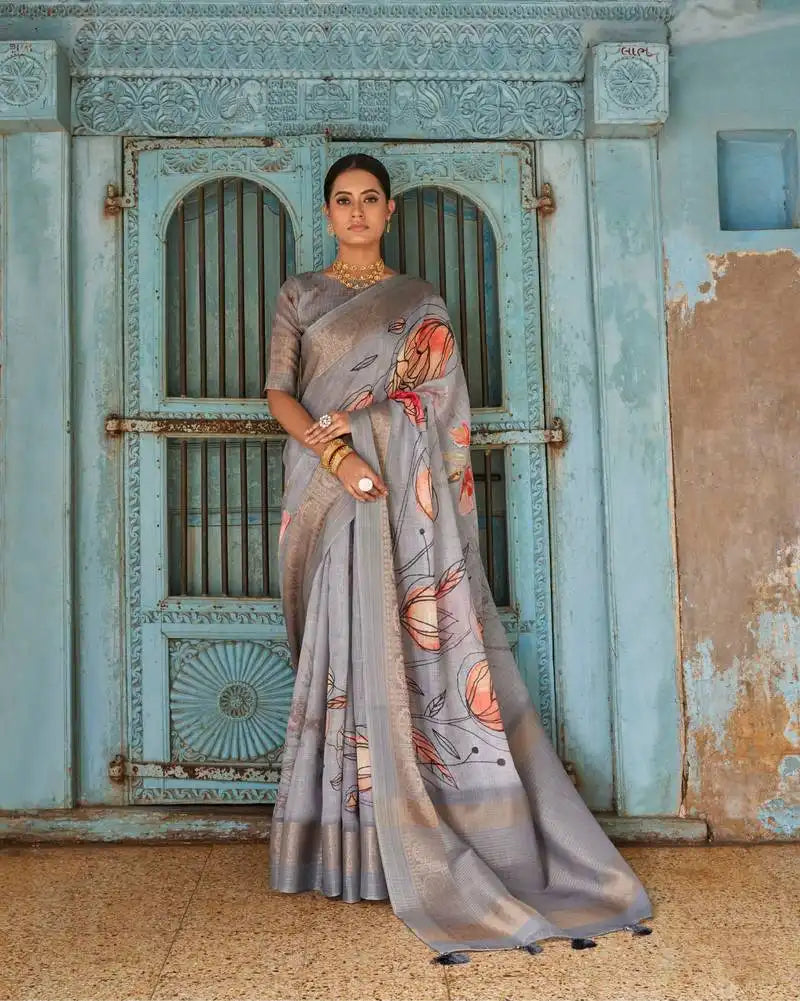 Bhumi Sarees Crafted From Pure Linen Showcase Intricate Floral Digital Prints