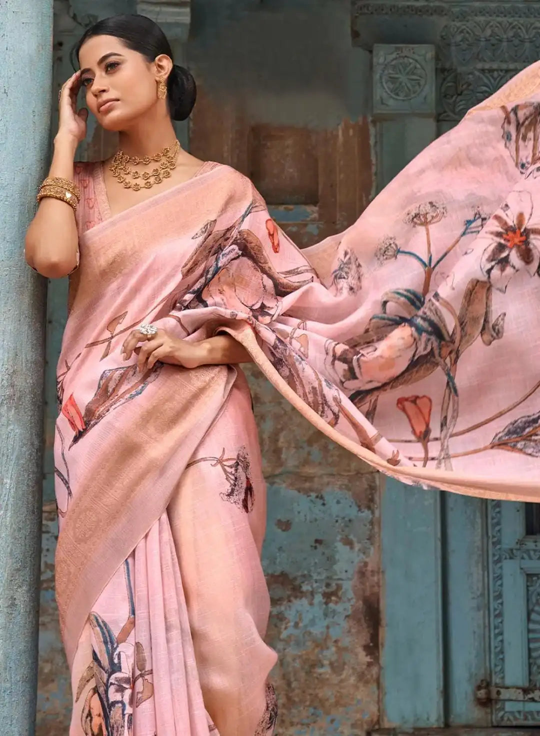 Bhumi Sarees Crafted From Pure Linen Showcase Intricate Floral Digital Prints