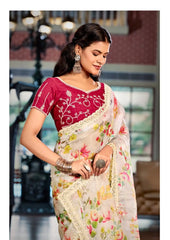 Stavan Sarees Showcase The Richness Of Heavy Burberry Fabric Enhanced By An Intricate Embroidered Cutwork