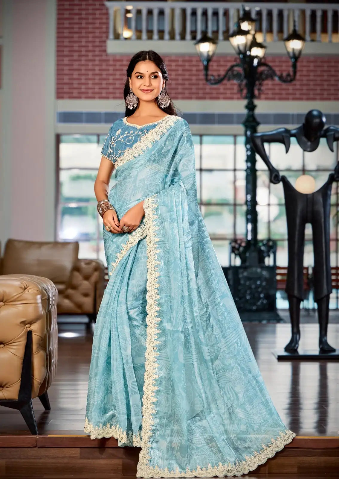 Stavan Sarees Showcase The Richness Of Heavy Burberry Fabric Enhanced By An Intricate Embroidered Cutwork