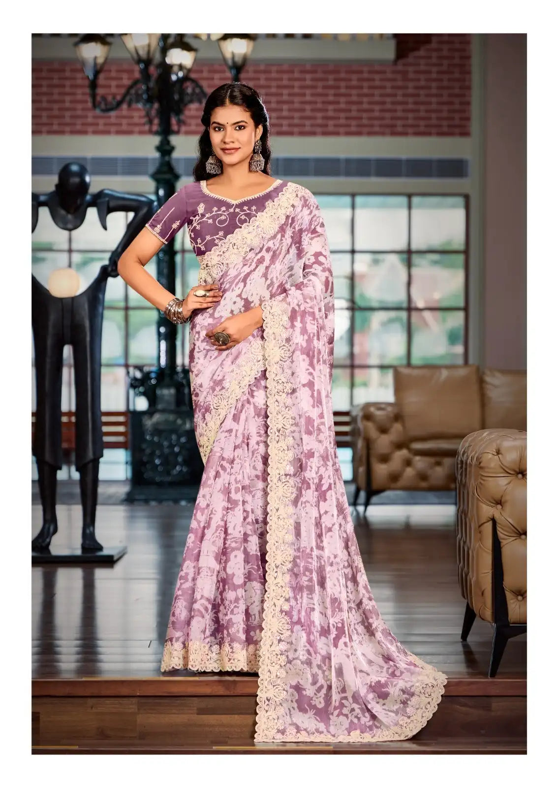 Stavan Sarees Showcase The Richness Of Heavy Burberry Fabric Enhanced By An Intricate Embroidered Cutwork