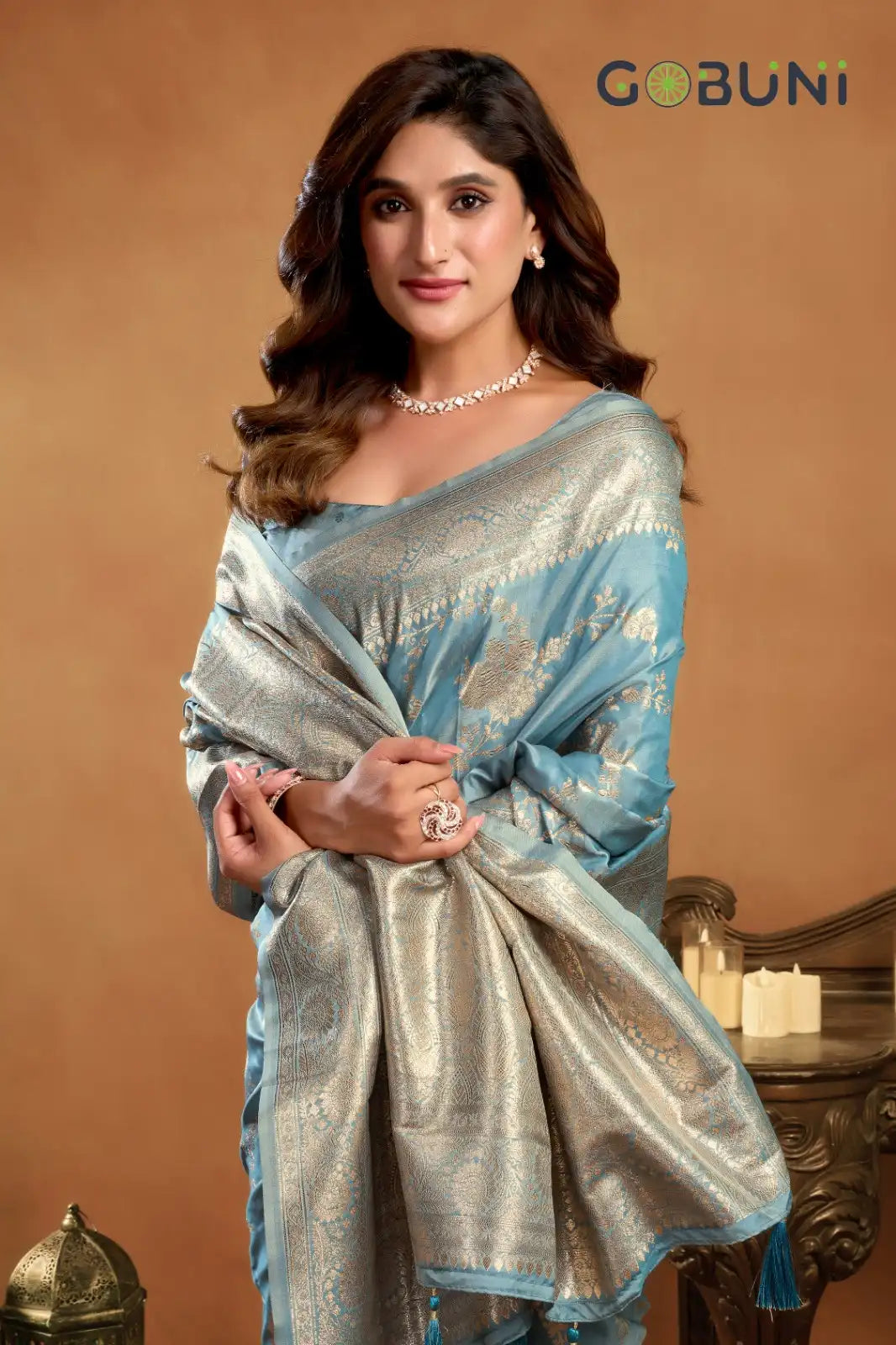 Gobuni Sarees Showcase A Rich Silk Pallu Adorned With Exquisite Zhallar Work Reflecting Expert Craftsmanship