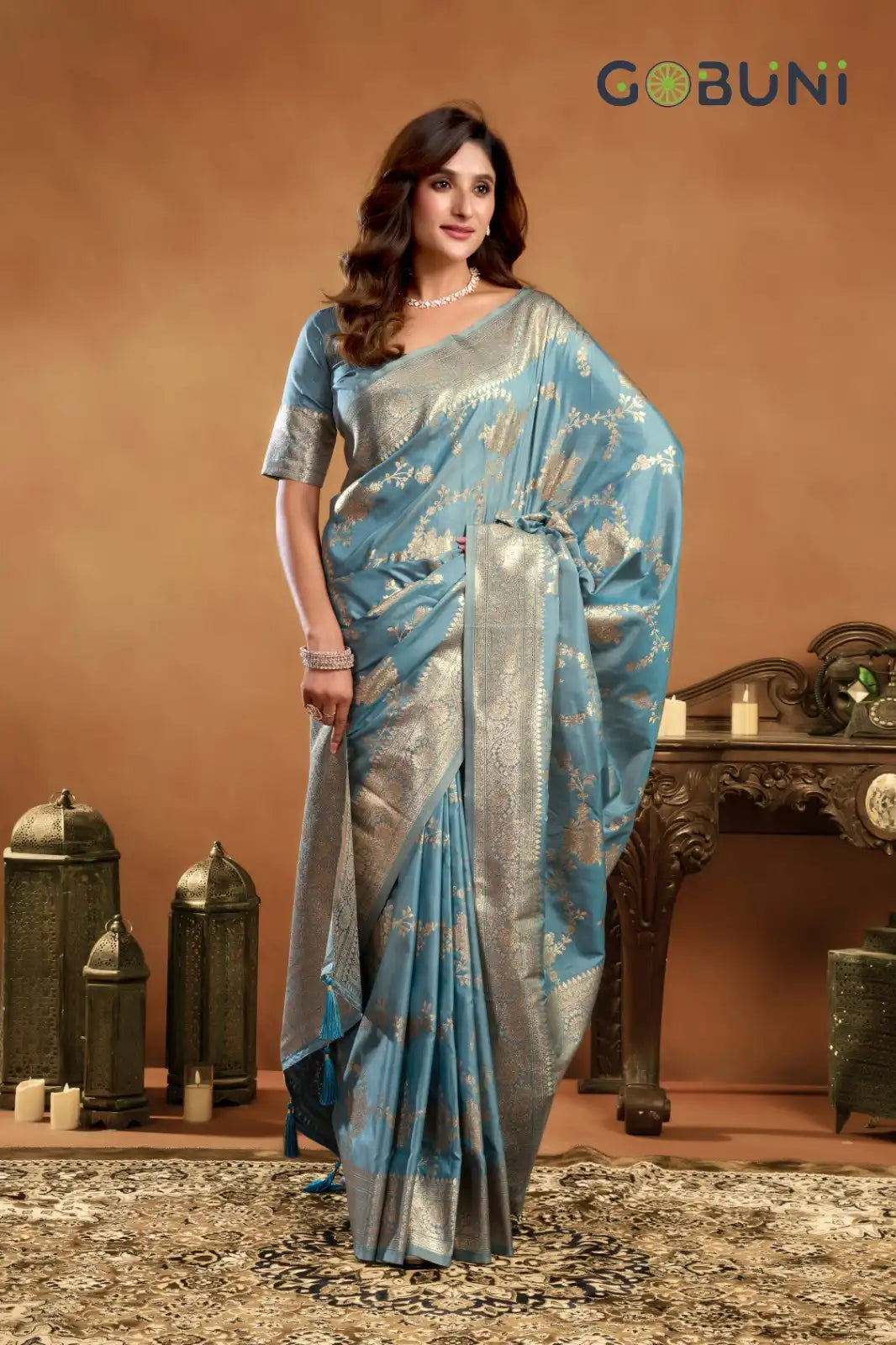 Gobuni Sarees Showcase A Rich Silk Pallu Adorned With Exquisite Zhallar Work Reflecting Expert Craftsmanship