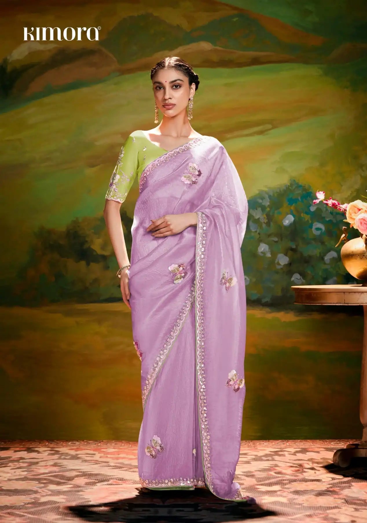 The Kimora Saree Is Crafted From Fine Organza Fabric Offering A Lightweight And Elegant Drape