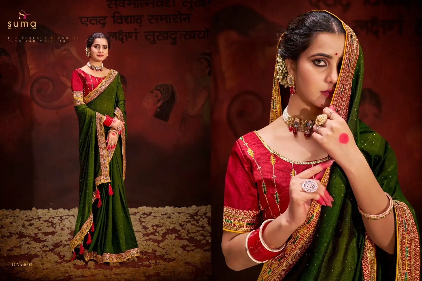 Suma Designer Saree Showcases Luxurious Heavy Vichitra Fabric Beautifully Enhanced With Intricate Blooming Patterns