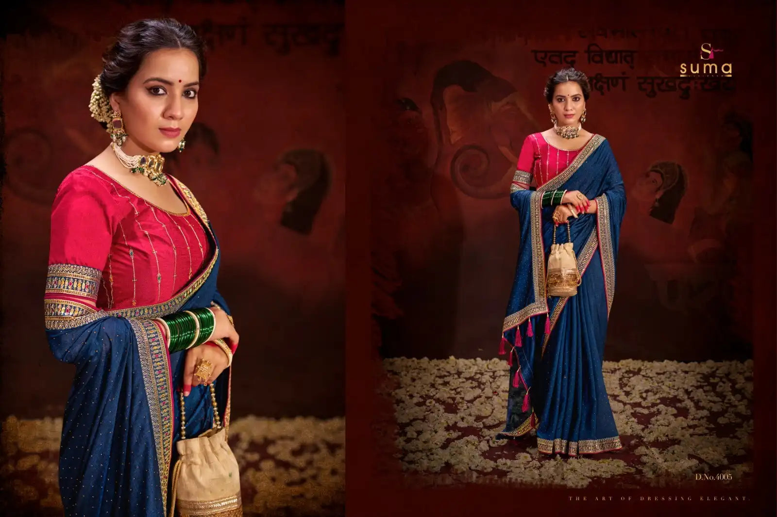 Suma Designer Saree Showcases Luxurious Heavy Vichitra Fabric Beautifully Enhanced With Intricate Blooming Patterns