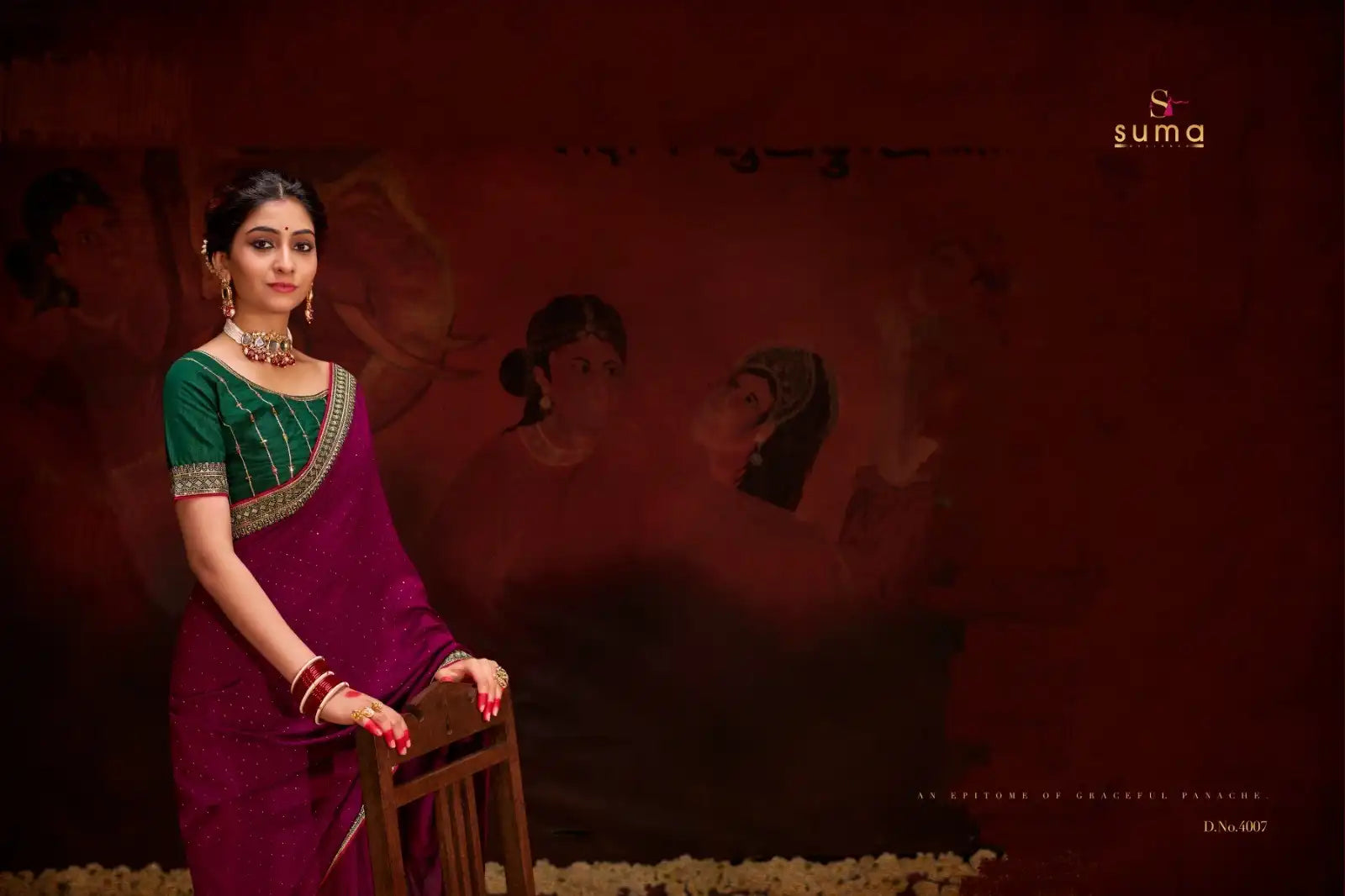 Suma Designer Saree Showcases Luxurious Heavy Vichitra Fabric Beautifully Enhanced With Intricate Blooming Patterns