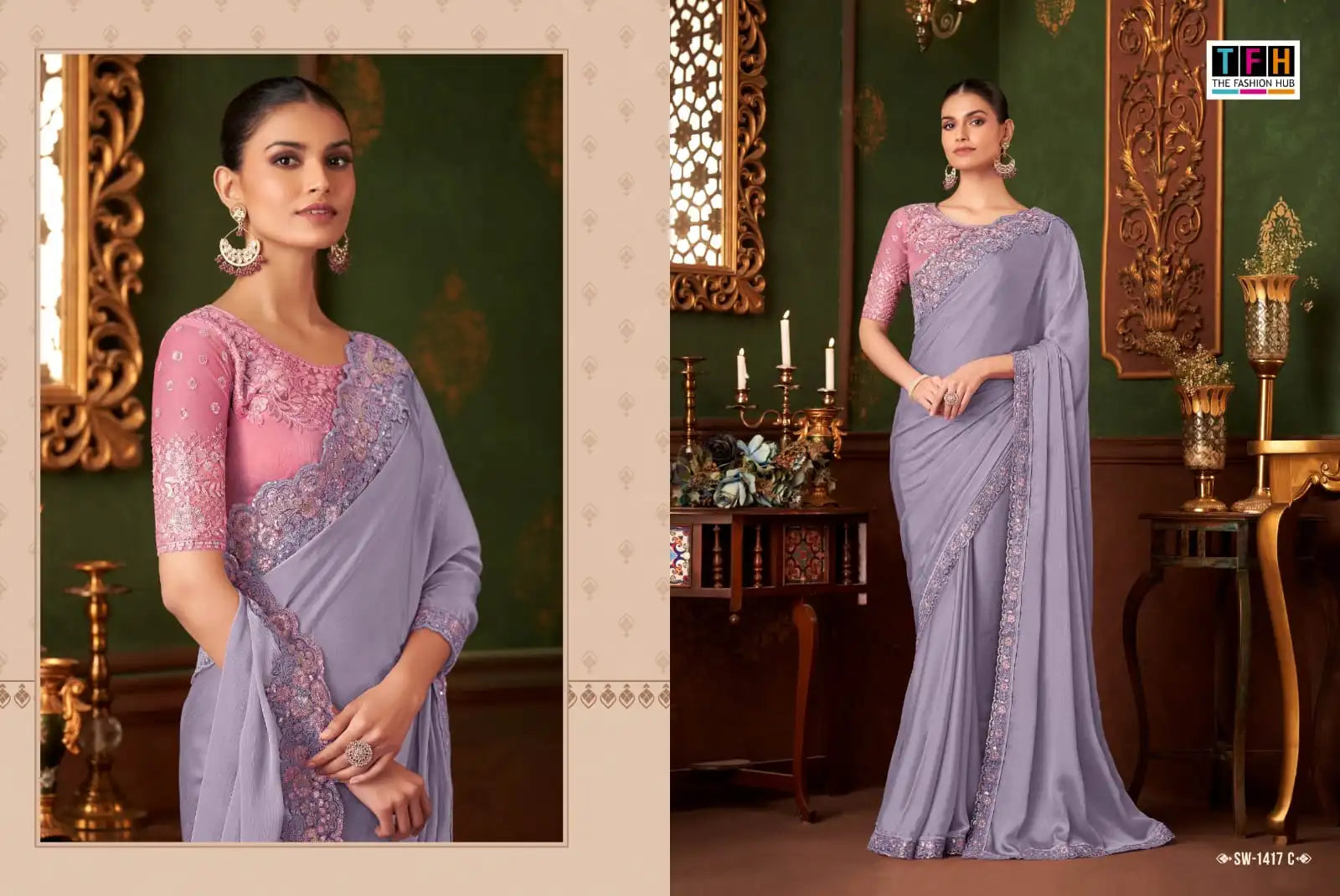 The Fashion Hub Presents A Powder Pink Silk Chiffon Saree Paired With A Banlori Silk Blouse