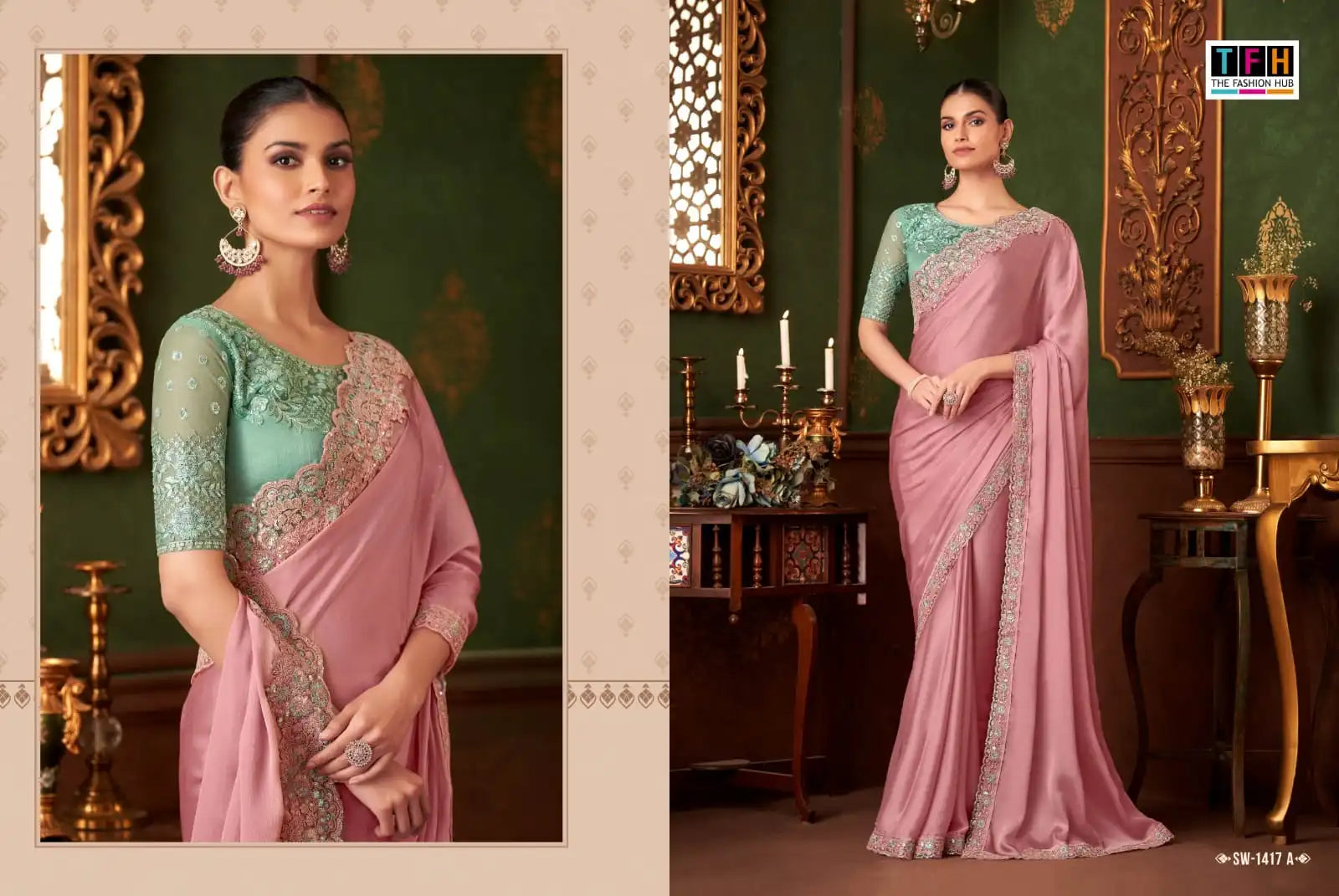 The Fashion Hub Presents A Powder Pink Silk Chiffon Saree Paired With A Banlori Silk Blouse