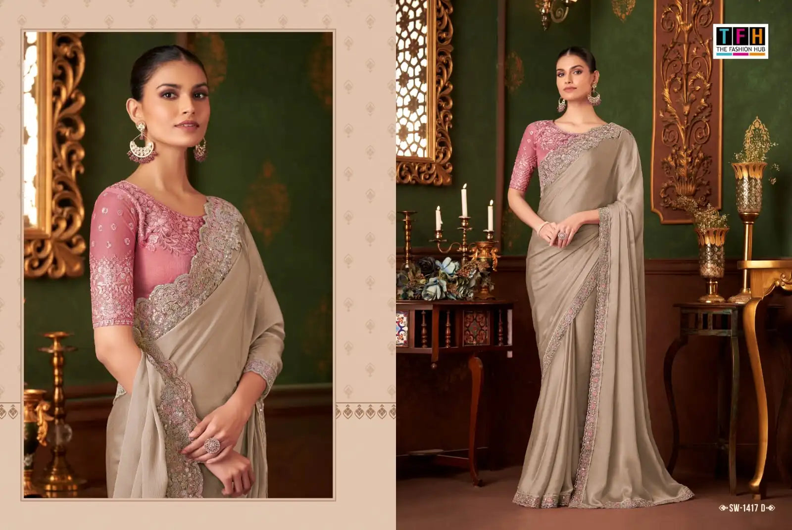 The Fashion Hub Presents A Powder Pink Silk Chiffon Saree Paired With A Banlori Silk Blouse