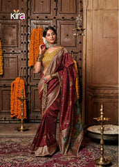 Kira Sarees Showcase Exquisite Pure Silk Weaving Combined With A Fancy Fabric That Features
