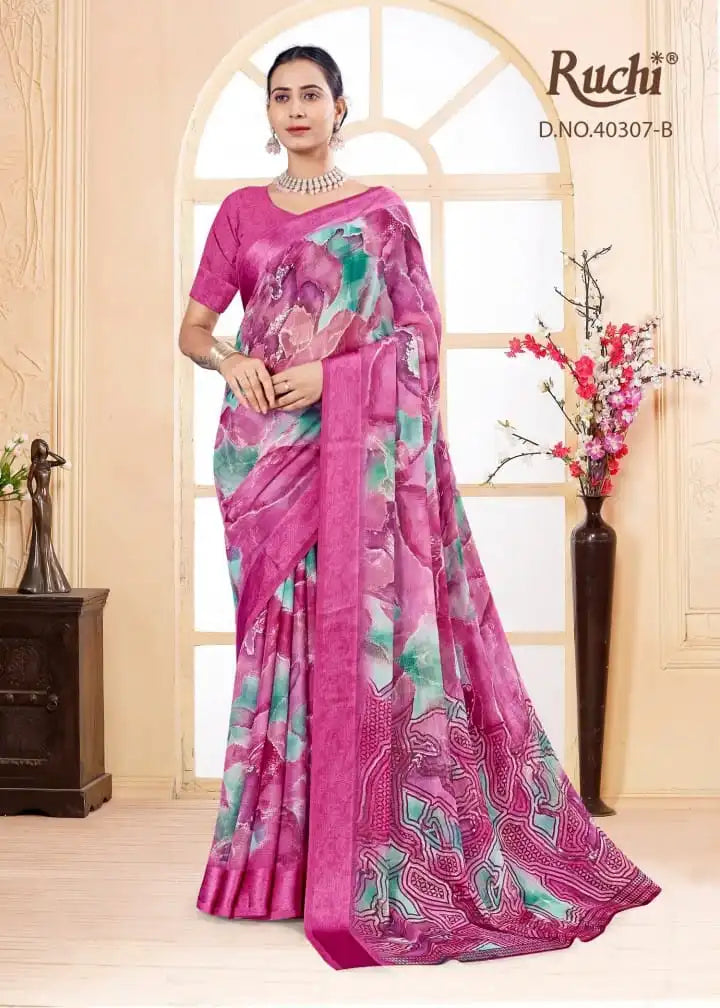 Ruchi Saree Features A Lightweight Chiffon Fabric That Offers A Smooth Flowing Drape Ideal