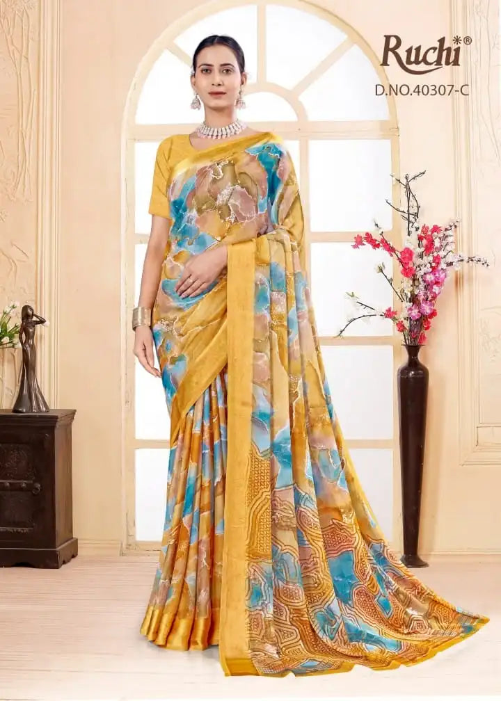 Ruchi Saree Features A Lightweight Chiffon Fabric That Offers A Smooth Flowing Drape Ideal
