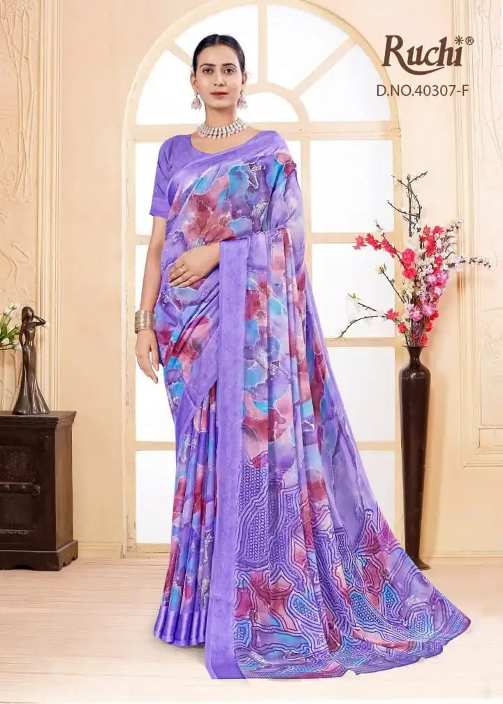 Ruchi Saree Features A Lightweight Chiffon Fabric That Offers A Smooth Flowing Drape Ideal