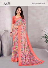 Ruchi Sarees Is Crafted From Chiffon With A Finely Woven Satin Border