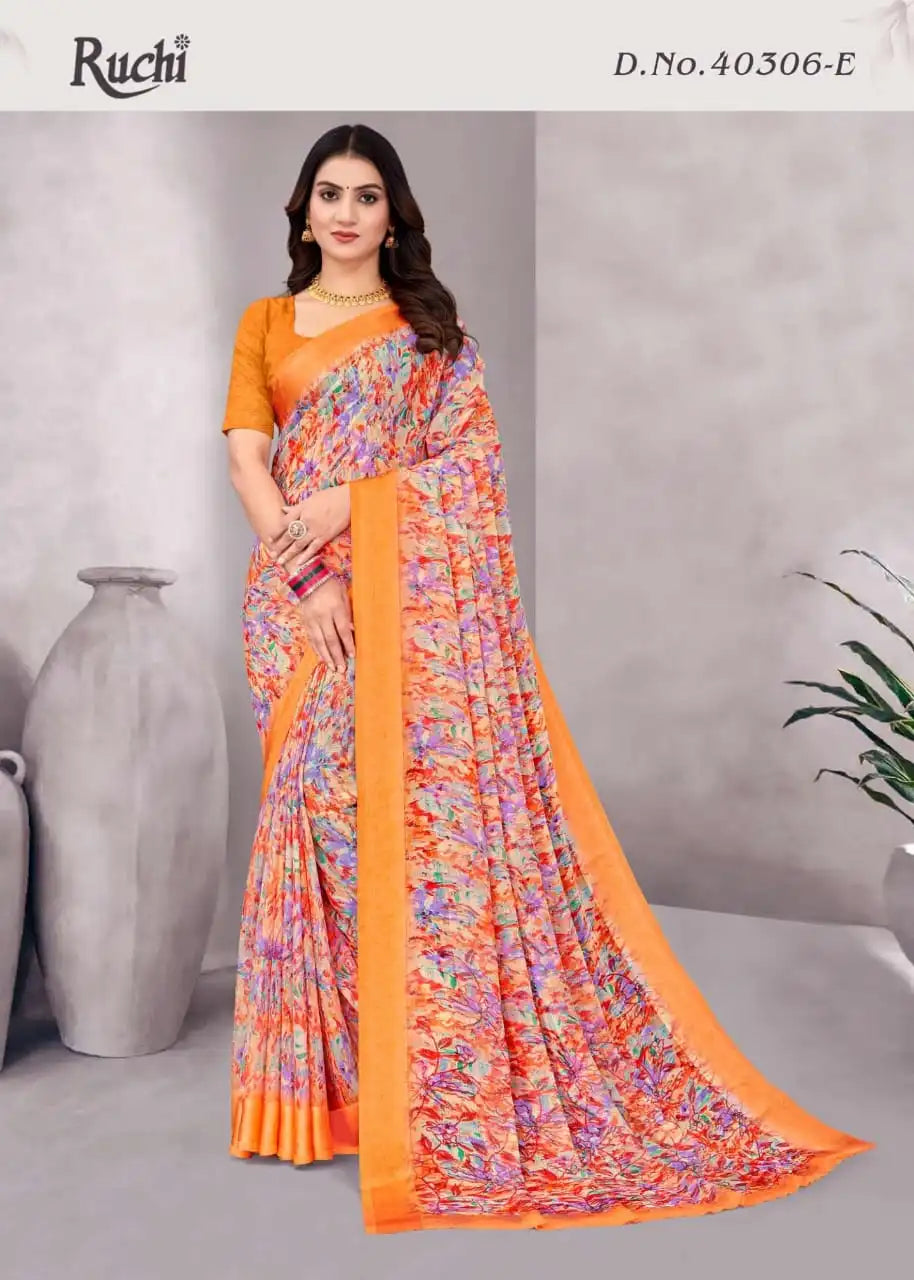 Ruchi Sarees Is Crafted From Chiffon With A Finely Woven Satin Border