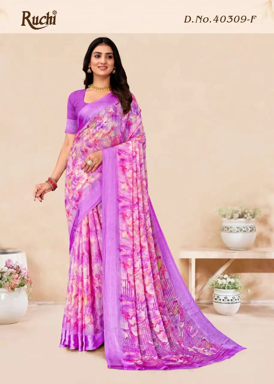 Ruchi Sarees Feature A Finely Woven Satin Border That Enhances Their Elegance And Durability.
