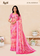 Ruchi Sarees Feature A Finely Woven Satin Border That Enhances Their Elegance And Durability.