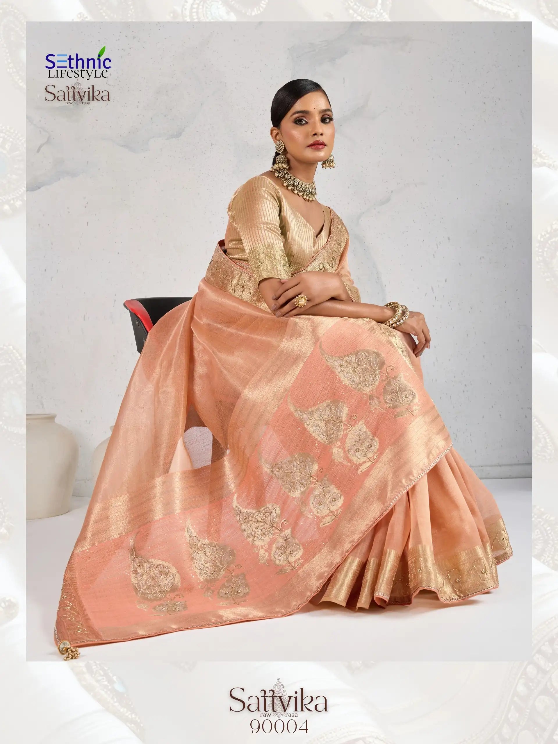 Sethnic Lifestyle Sarees Feature Premium Tissue Linen Fabric Enhanced With A Woven