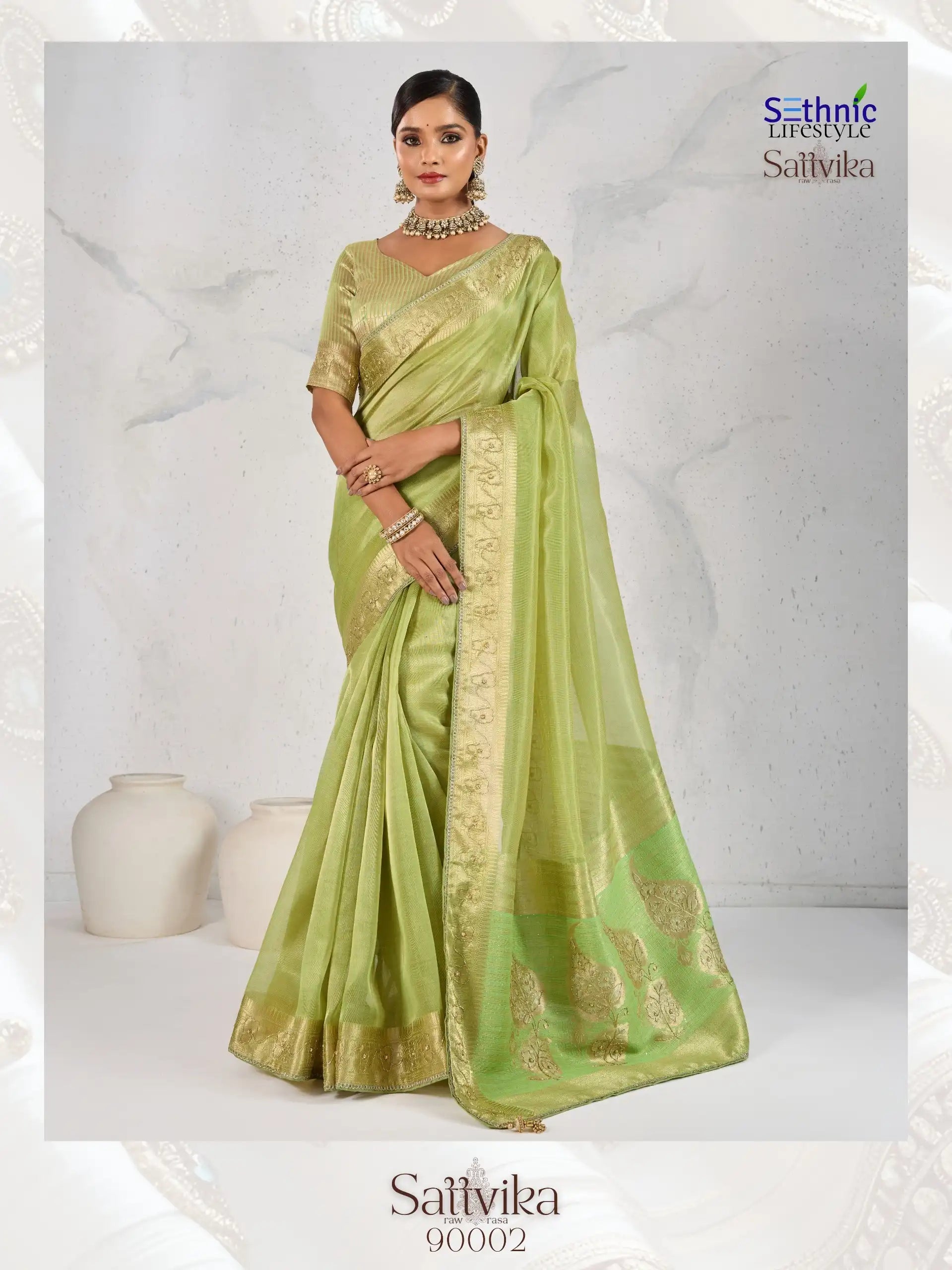 Sethnic Lifestyle Sarees Feature Premium Tissue Linen Fabric Enhanced With A Woven