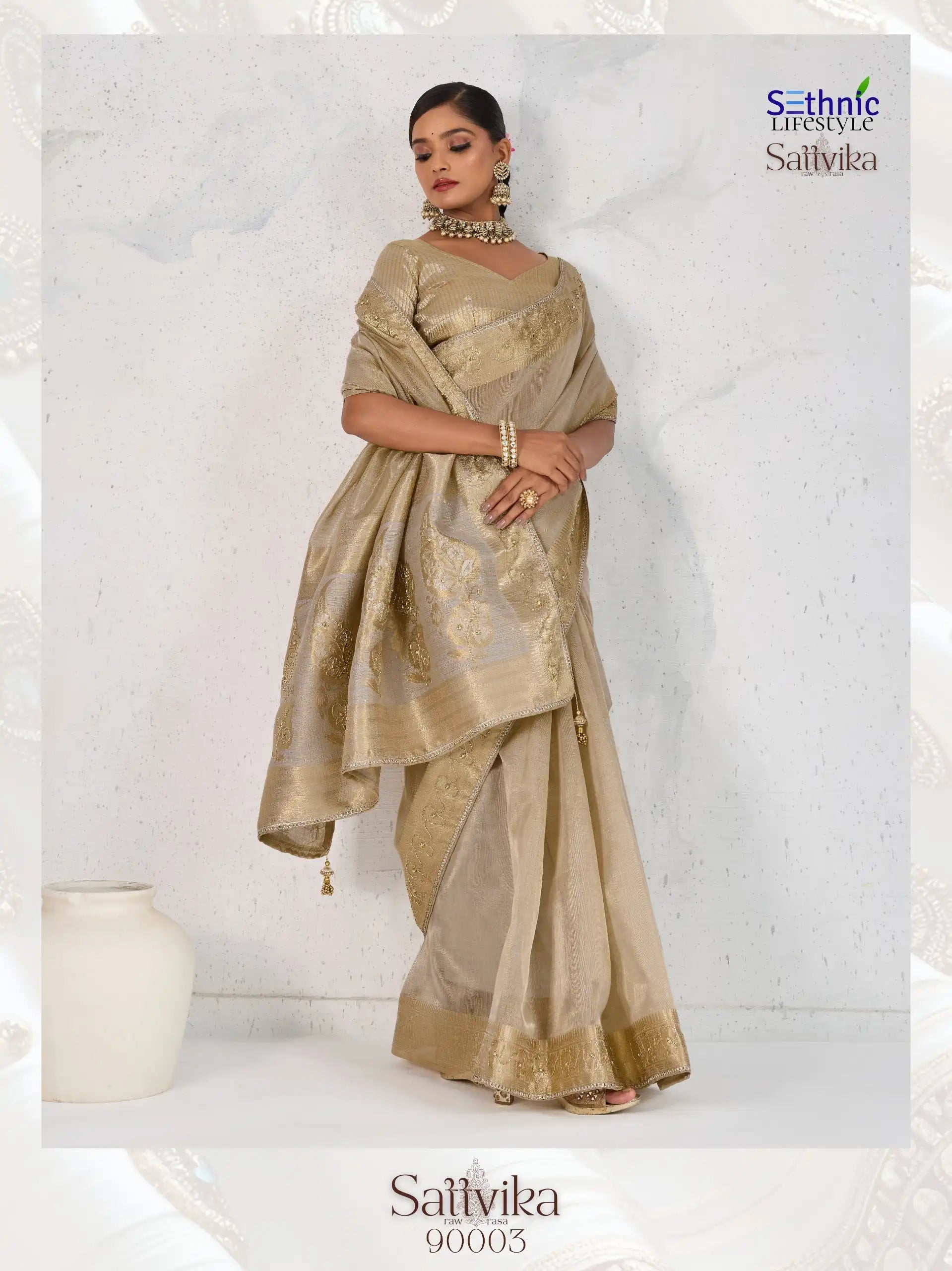 Sethnic Lifestyle Sarees Feature Premium Tissue Linen Fabric Enhanced With A Woven