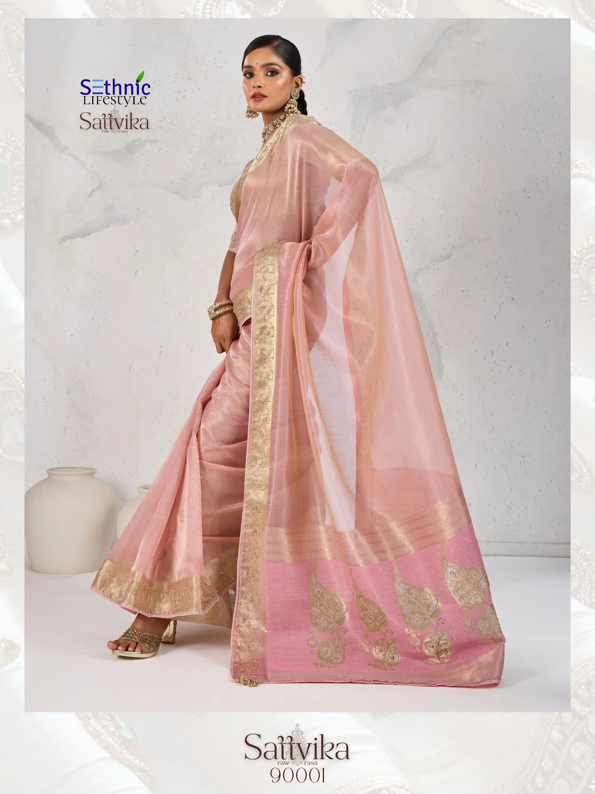 Sethnic Lifestyle Sarees Feature Premium Tissue Linen Fabric Enhanced With A Woven