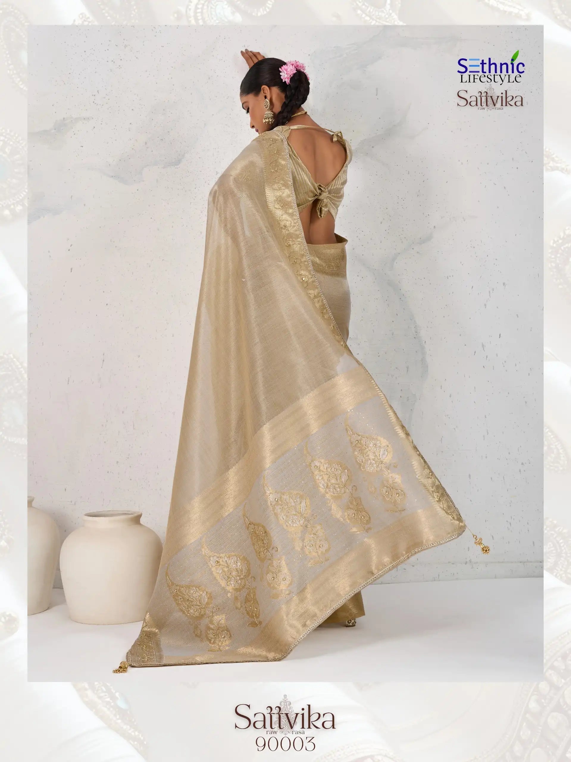 Sethnic Lifestyle Sarees Feature Premium Tissue Linen Fabric Enhanced With A Woven