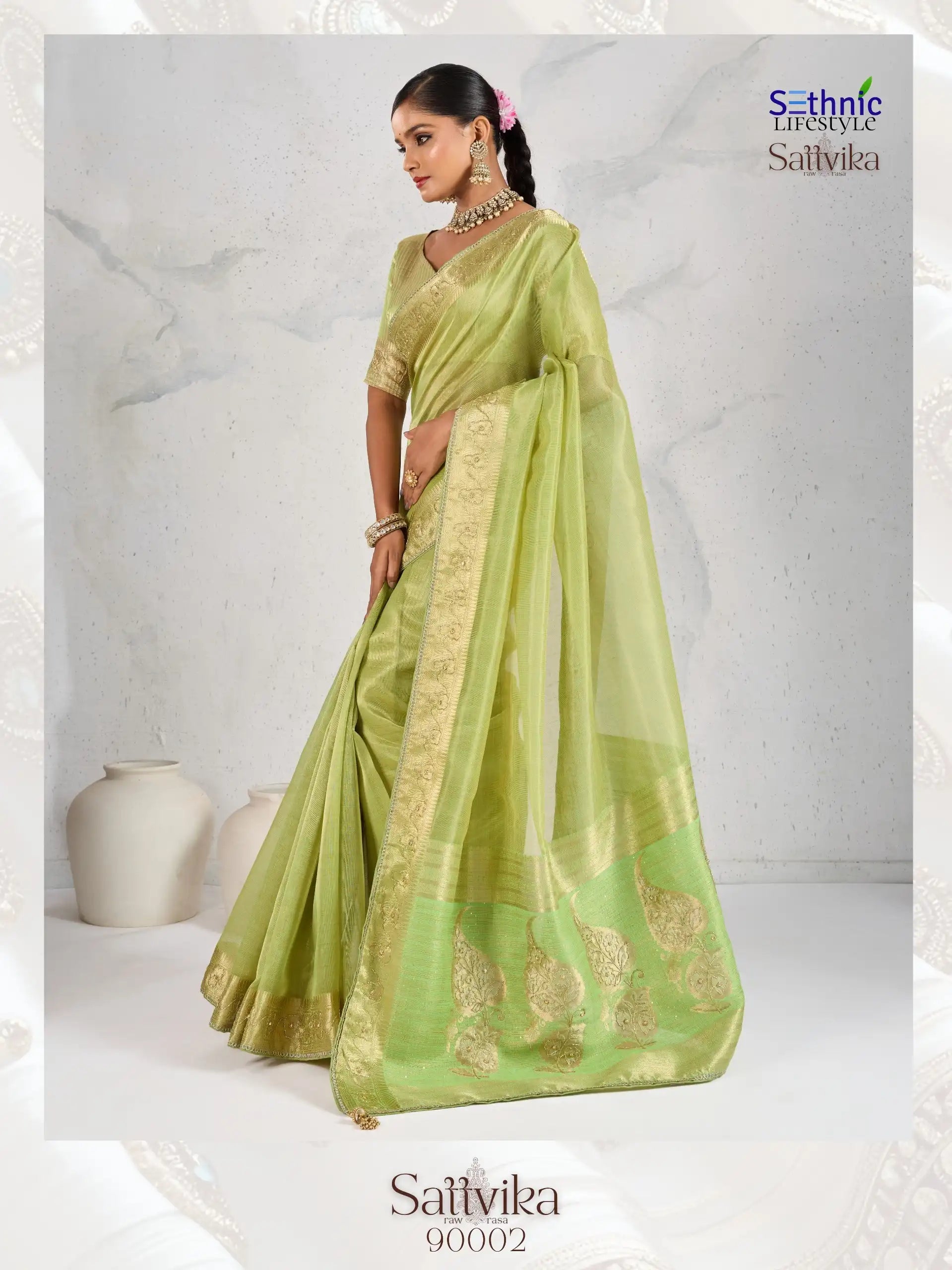 Sethnic Lifestyle Sarees Feature Premium Tissue Linen Fabric Enhanced With A Woven